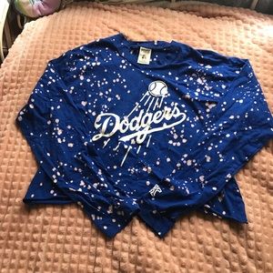 PINK dodgers bleached crop top LONG SLEEVED